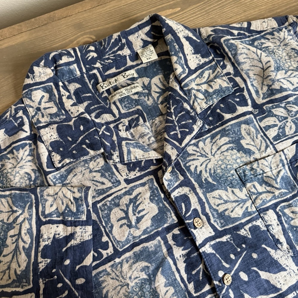 Batik Bay Men's XXL Floral Hawaiian 100% Silk Short Sleeve Button Up‎ Shirt Top